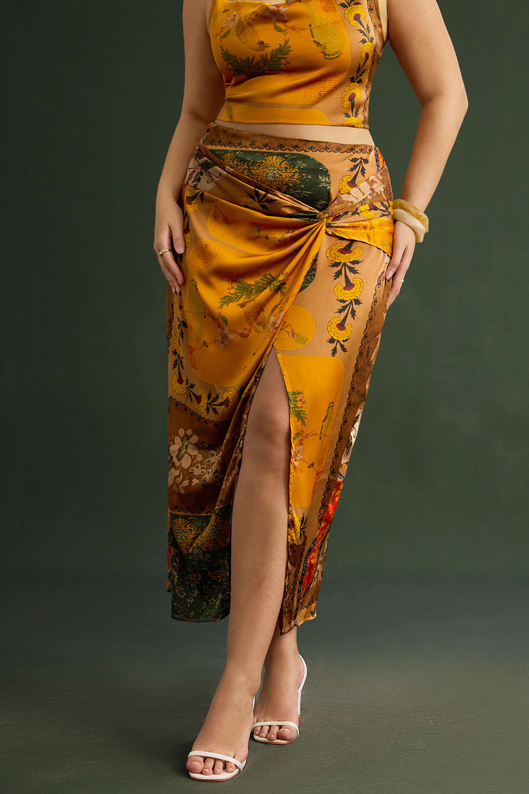 Plus Size Bohemian Print Zipper High Waist Twist Knot Skirt - Weenar