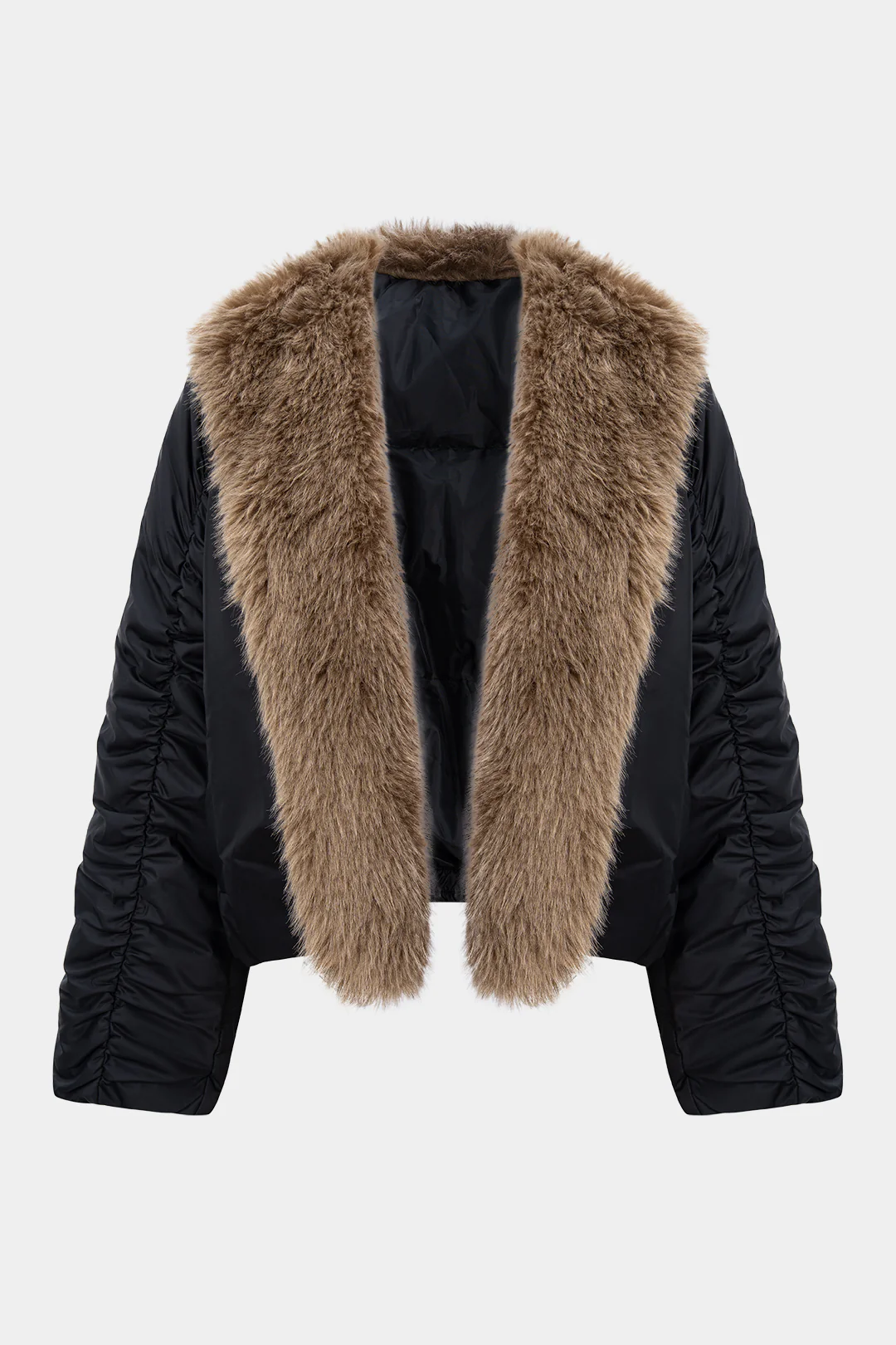 Faux Fur Collar Patchwork Puffer - Weenar