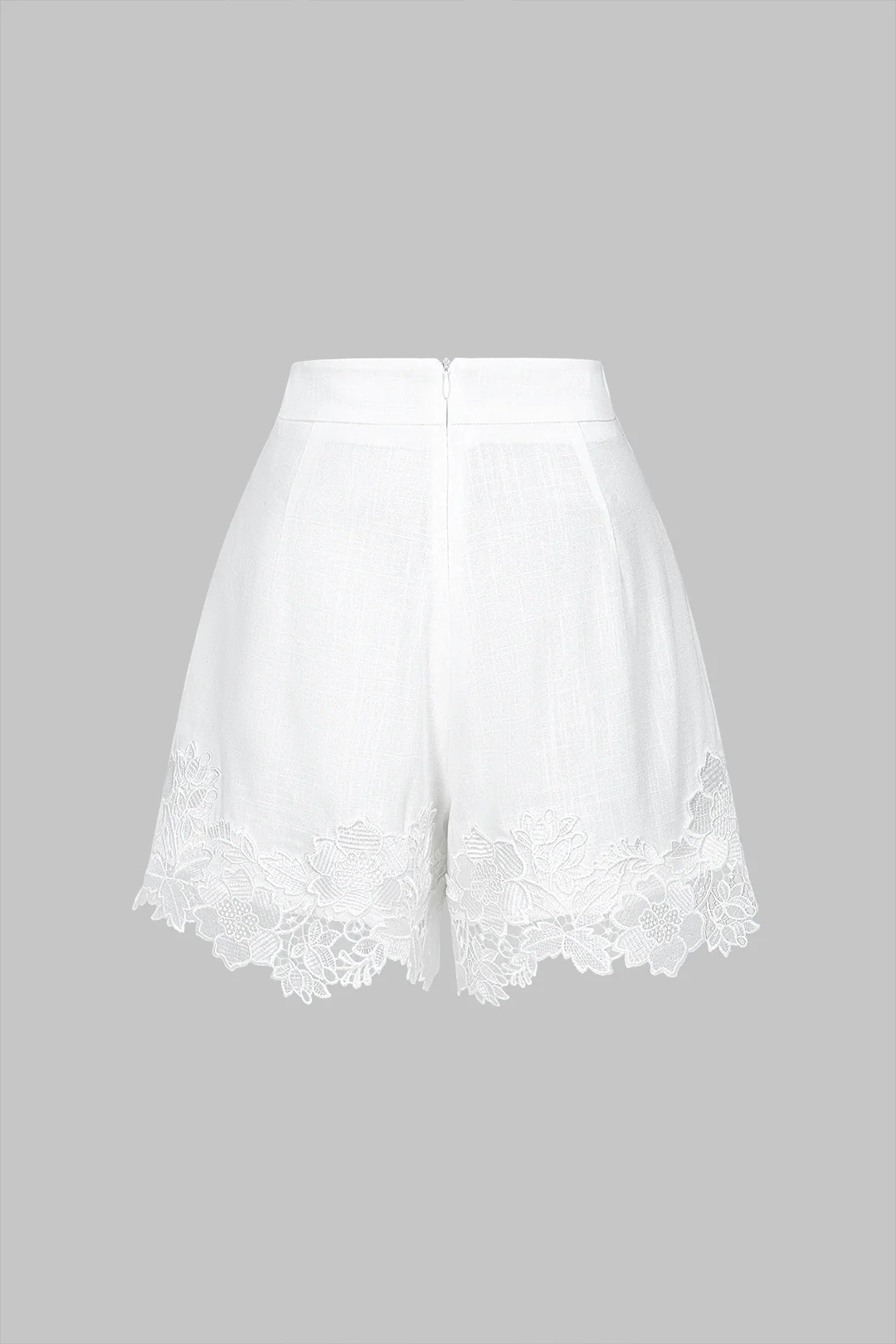 Lace Patchwork Zipper Wide Leg Shorts - Weenar