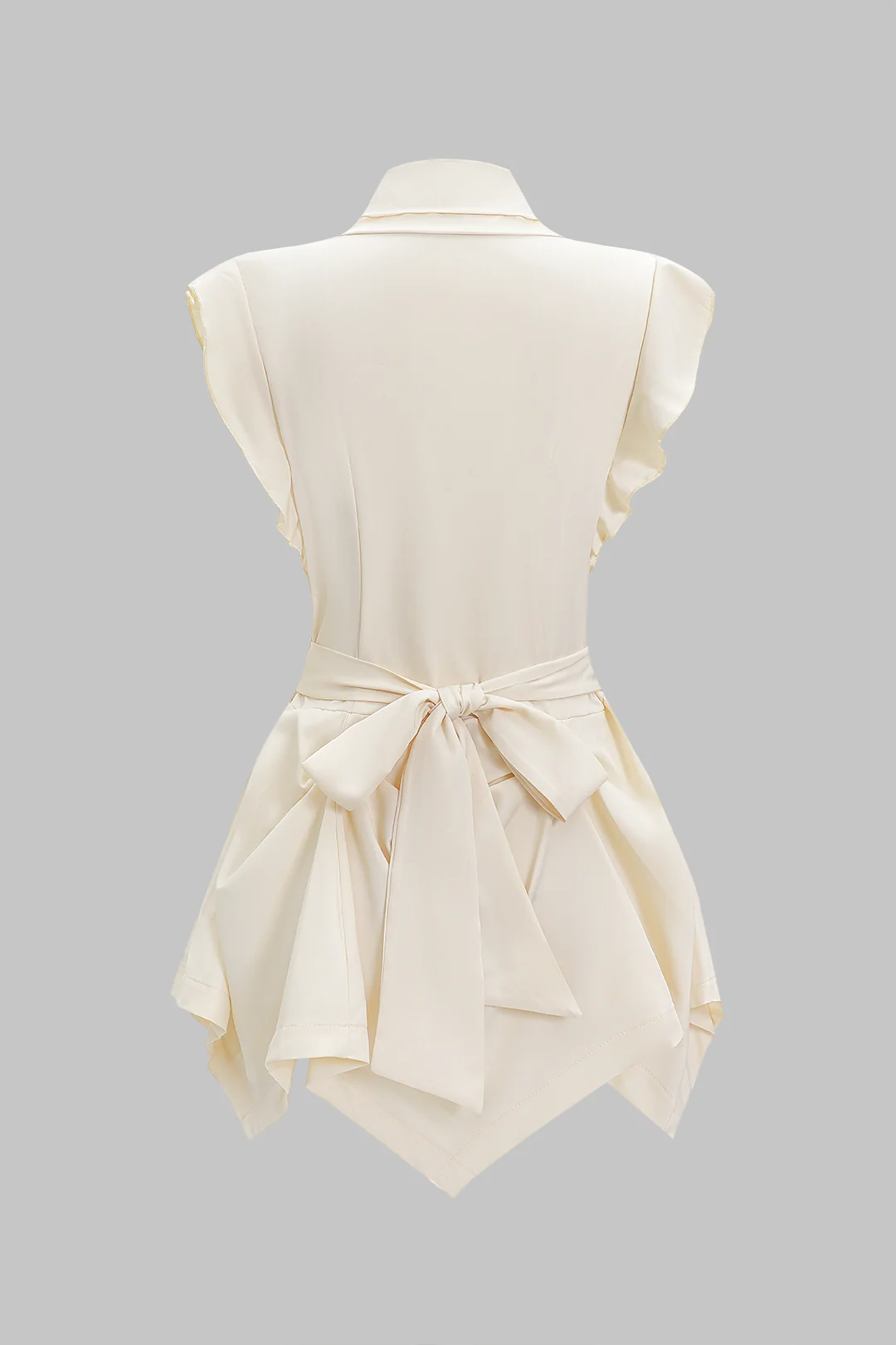 V-Neck Ruched Flutter Sleeve Button Corset Waist Tie-Back Shirt - Weenar