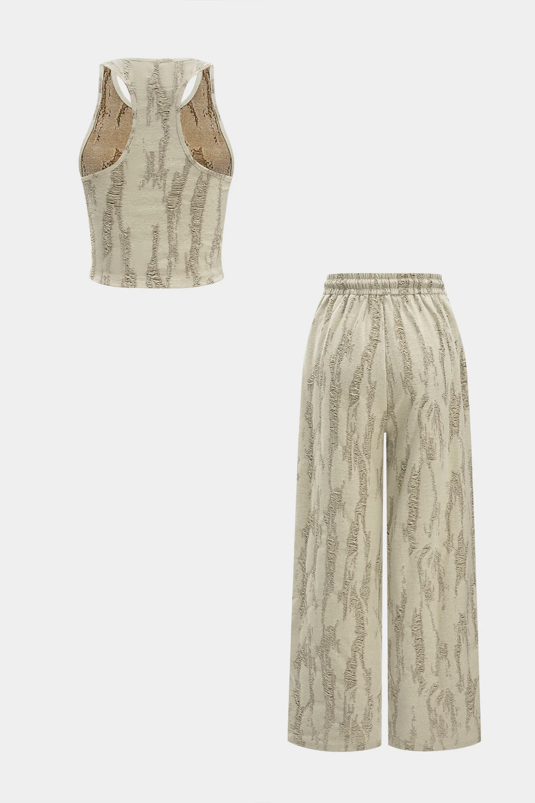 Ripped Sleeveless Tank Top And Drawstring High Waist Trousers Set - Weenar