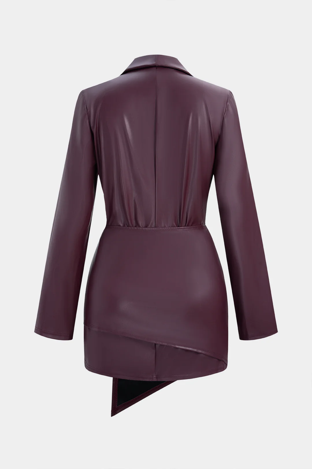 Faux Leather V-Neck Button Long-Sleeve Dress And Irregular Draping Mini Skirt Set - Weenar
