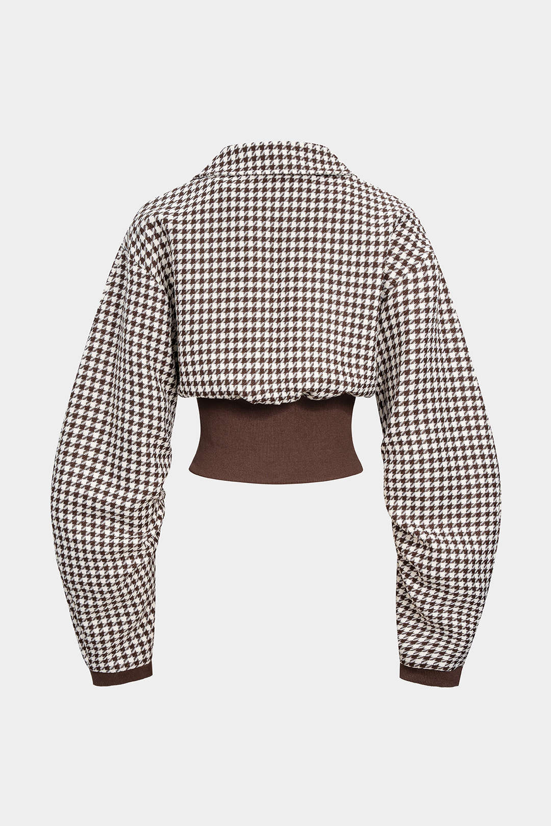 Houndstooth Print Patchwork Zipper Jacket - Weenar