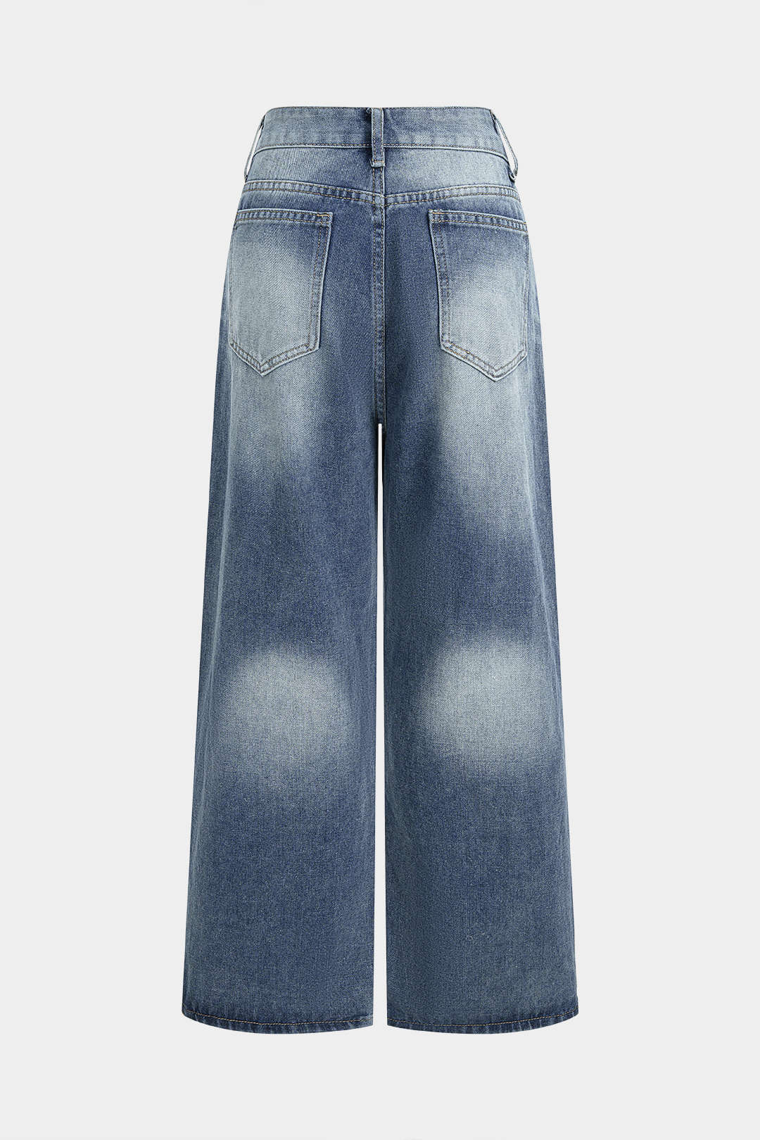 Denim Rivets Decor Pocket Wide Leg Jeans - Weenar