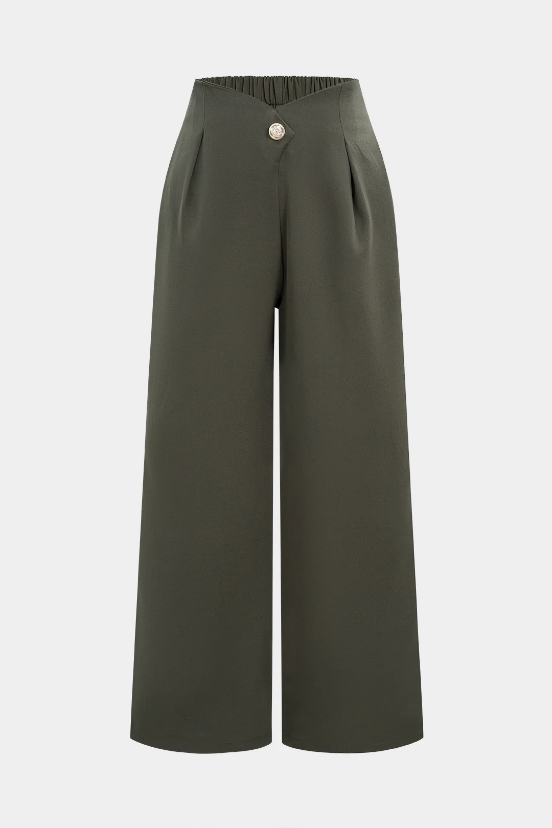 Button Shirred Waistband Wide Leg Pants - Weenar