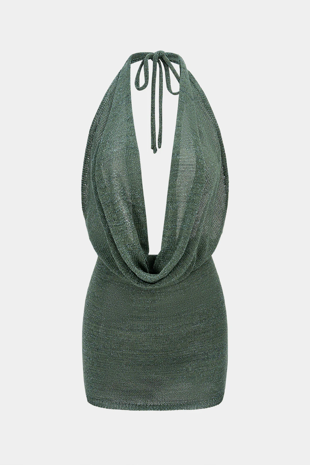 Halter Draped Cowl Neck Tie Back Dress - Weenar