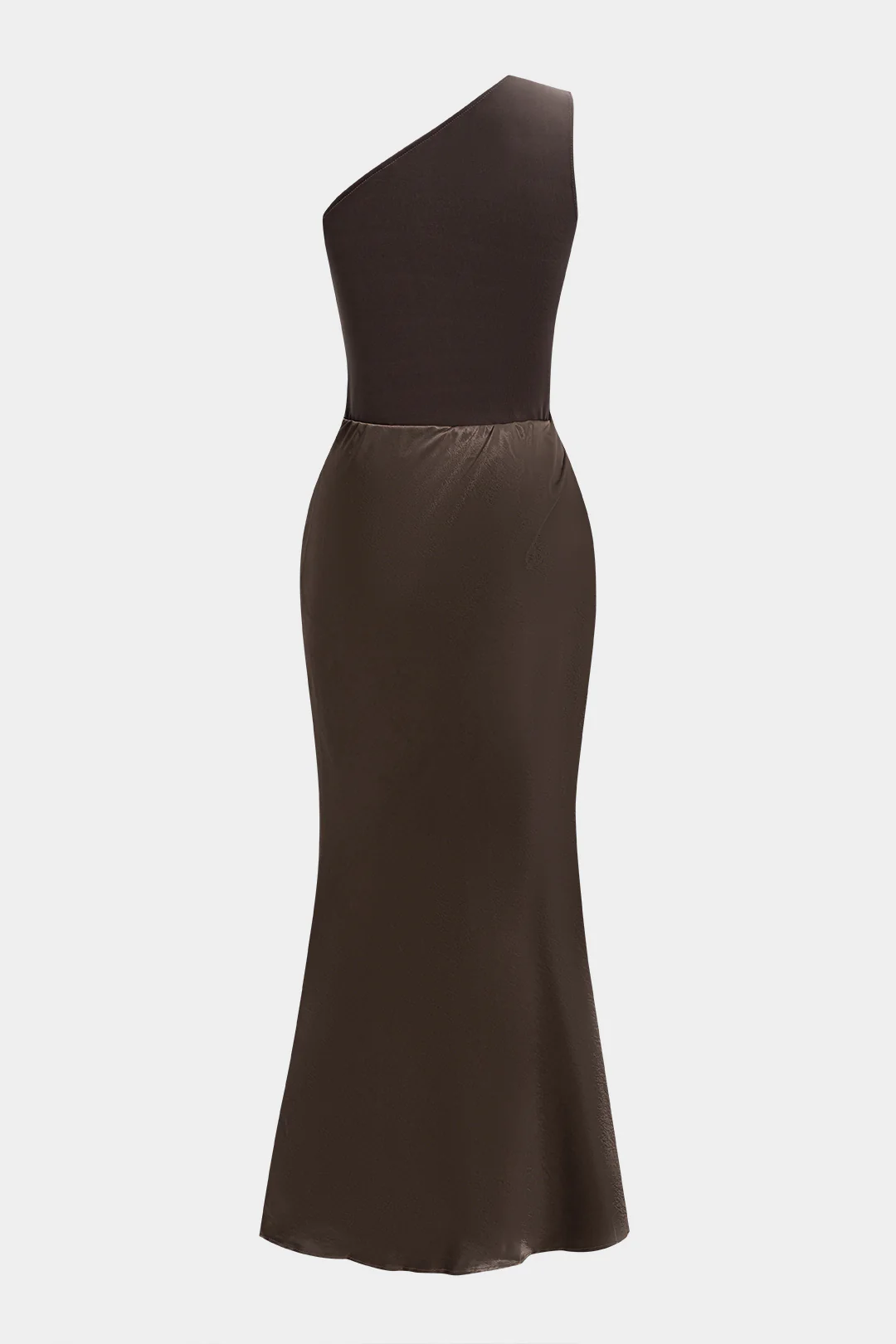 Satin Patchwork One Shoulder Ruched Sleeveless Maxi Dress - Weenar