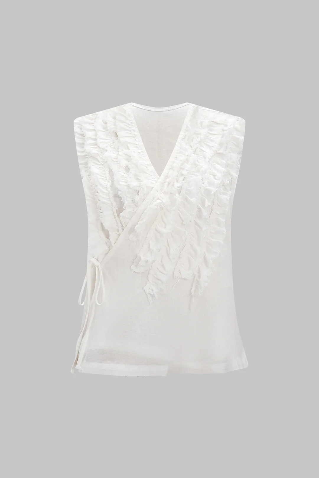 Frayed Ruffle Ruched Tie-Up Asymmetrical Vest - Weenar