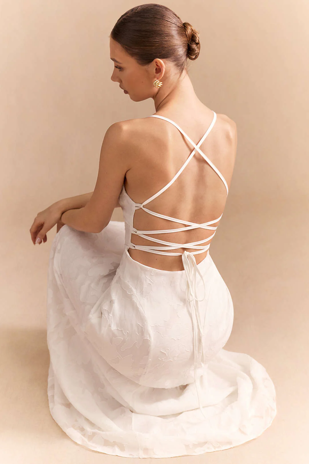 Jacquard Crossed Tie-Up Backless Sleeveless Maxi Dress - Weenar