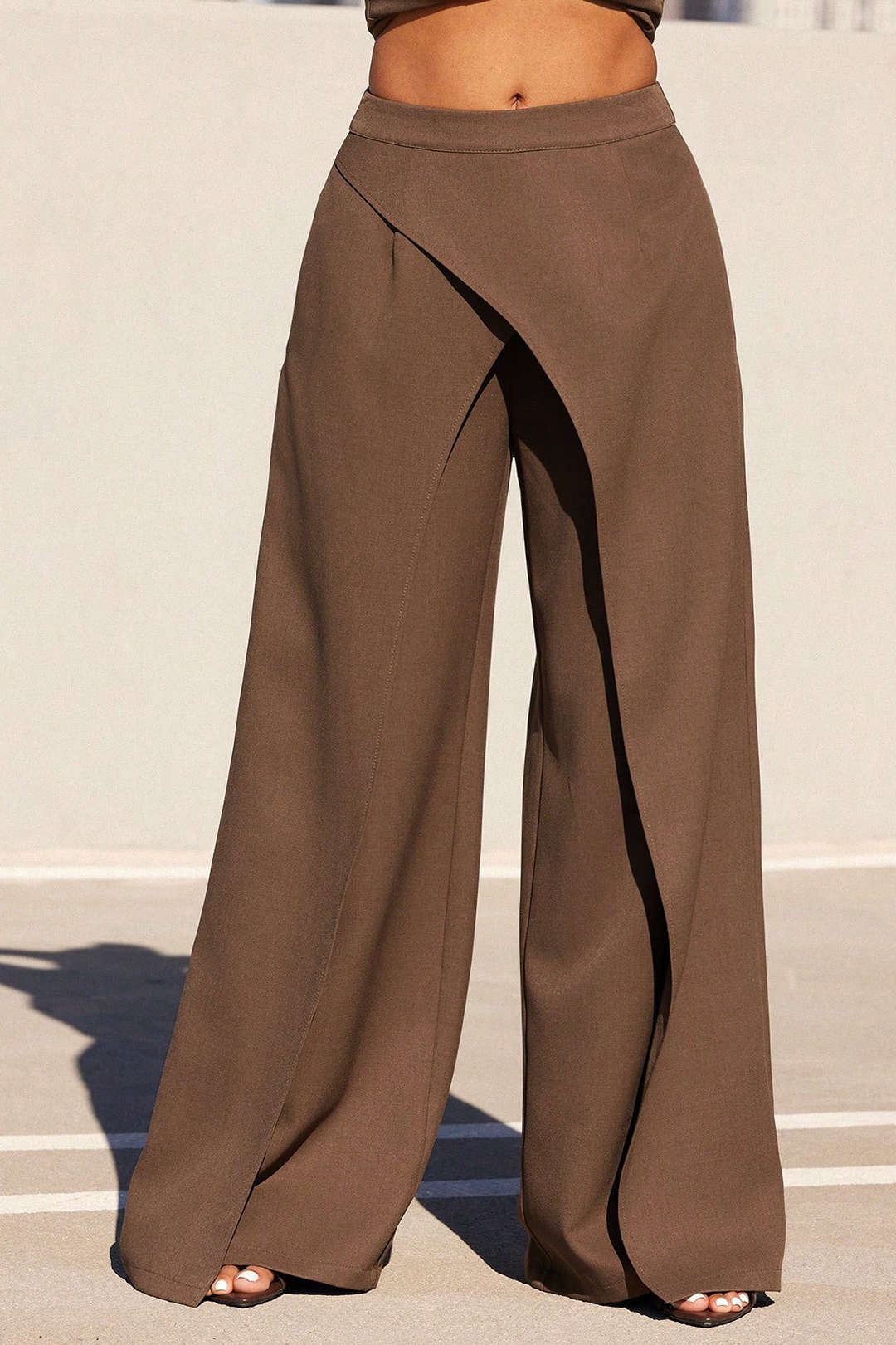 Asymmetrical High-Waist Wide-Leg Pants - Weenar