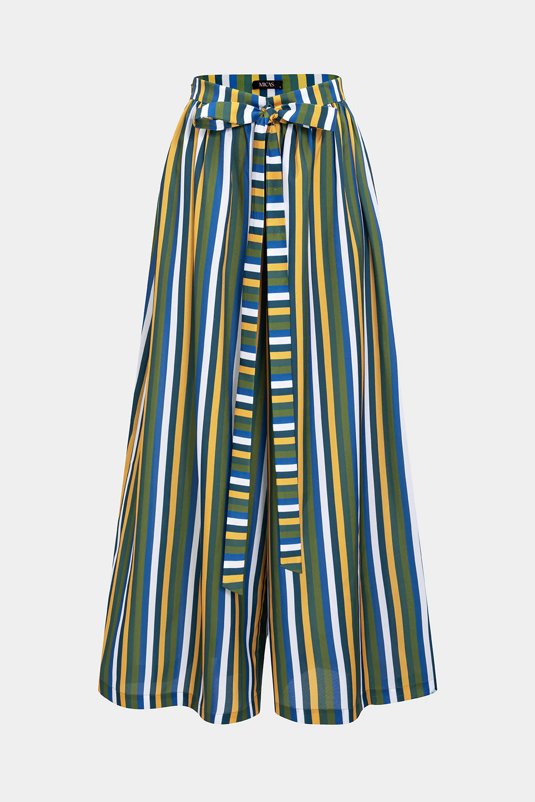 Contrast Stripe Print Ruched Tie Front Trousers - Weenar