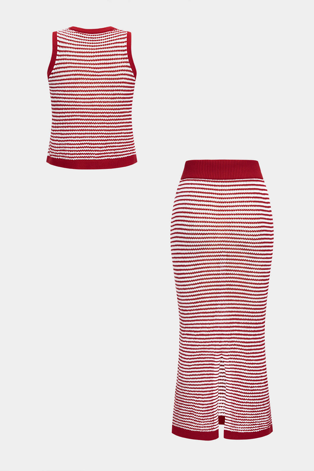 Knit Contrast Tank Top And Skirt Set - Weenar