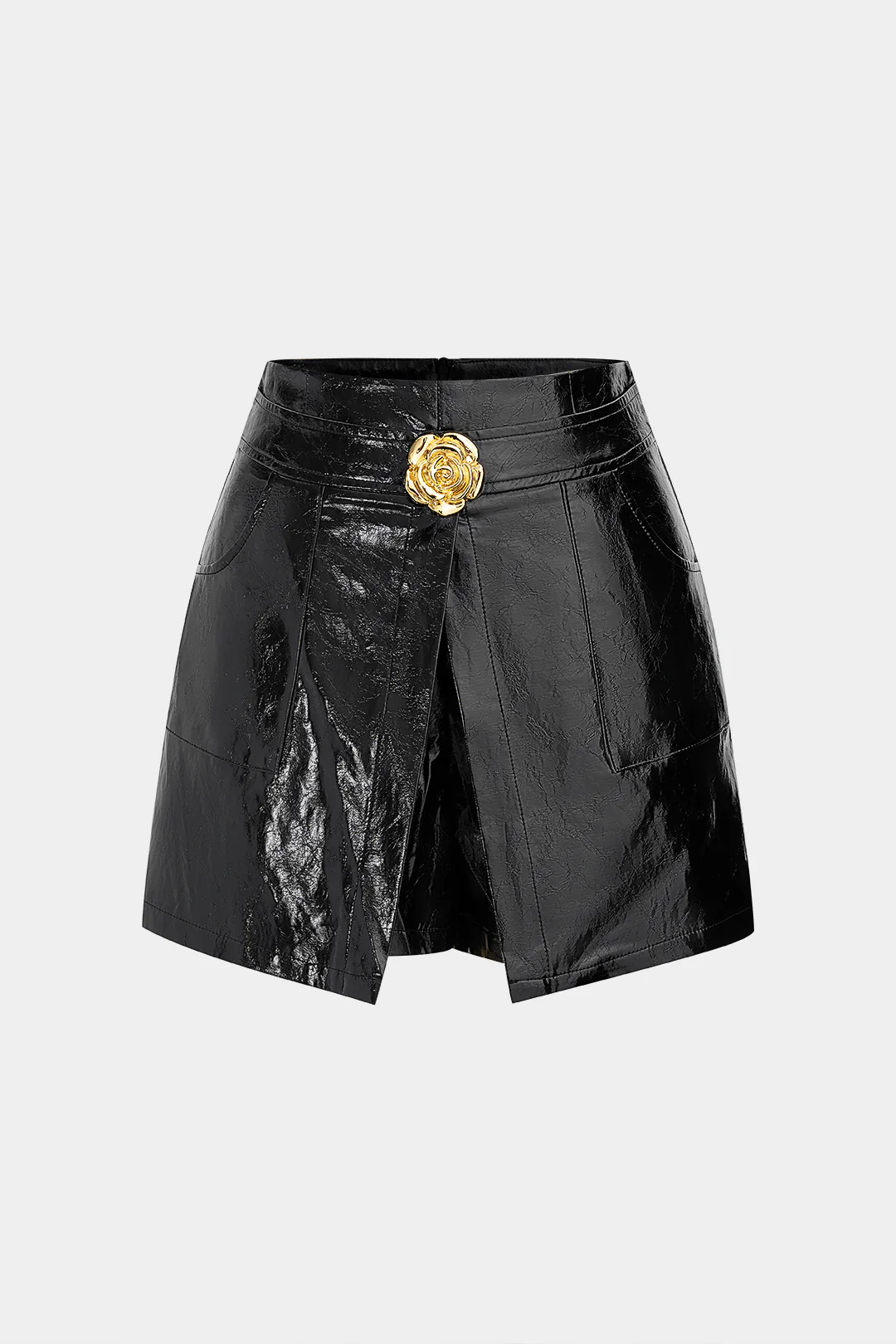 Faux Leather Metallic Decor Zipper Shorts - Weenar