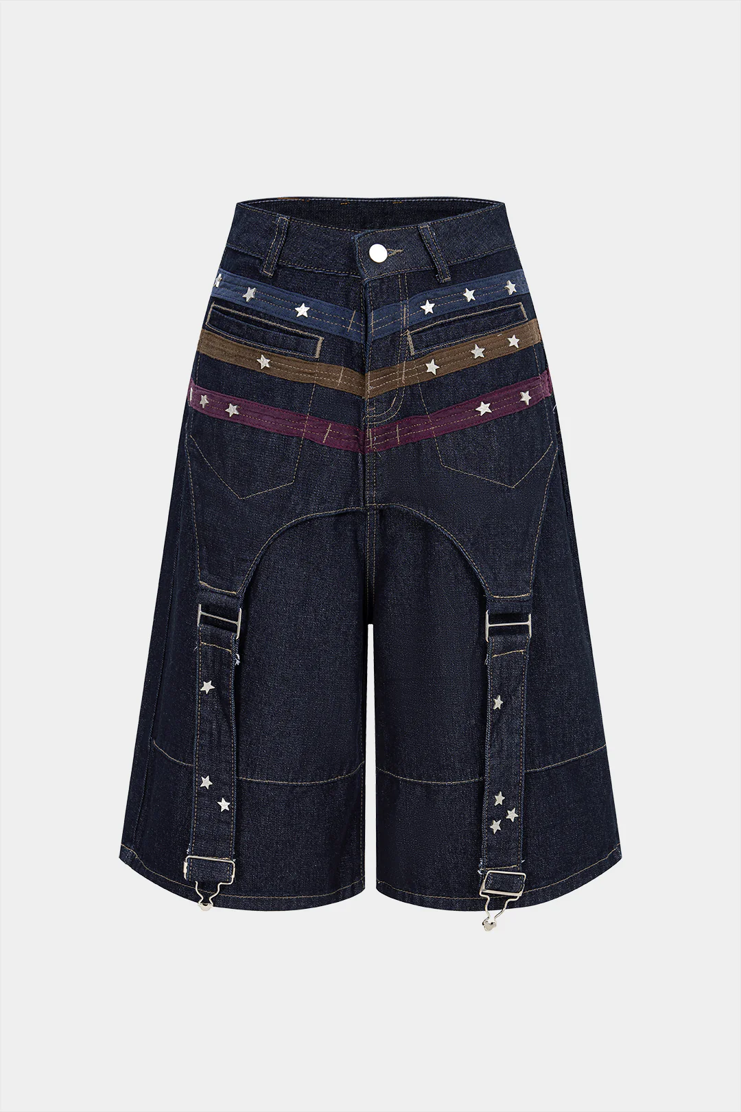 Denim Contrast Star Pattern Shorts - Weenar