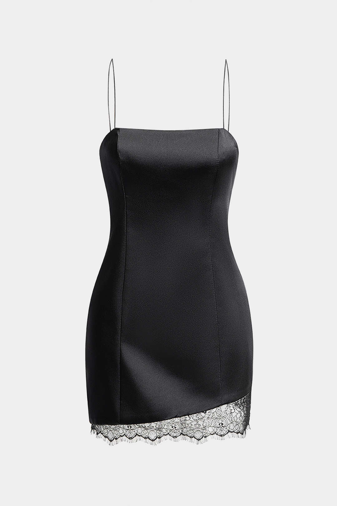 Satin Lace Patchwork  Asymmetrical Hem Sleeveless Mini Dress - Weenar
