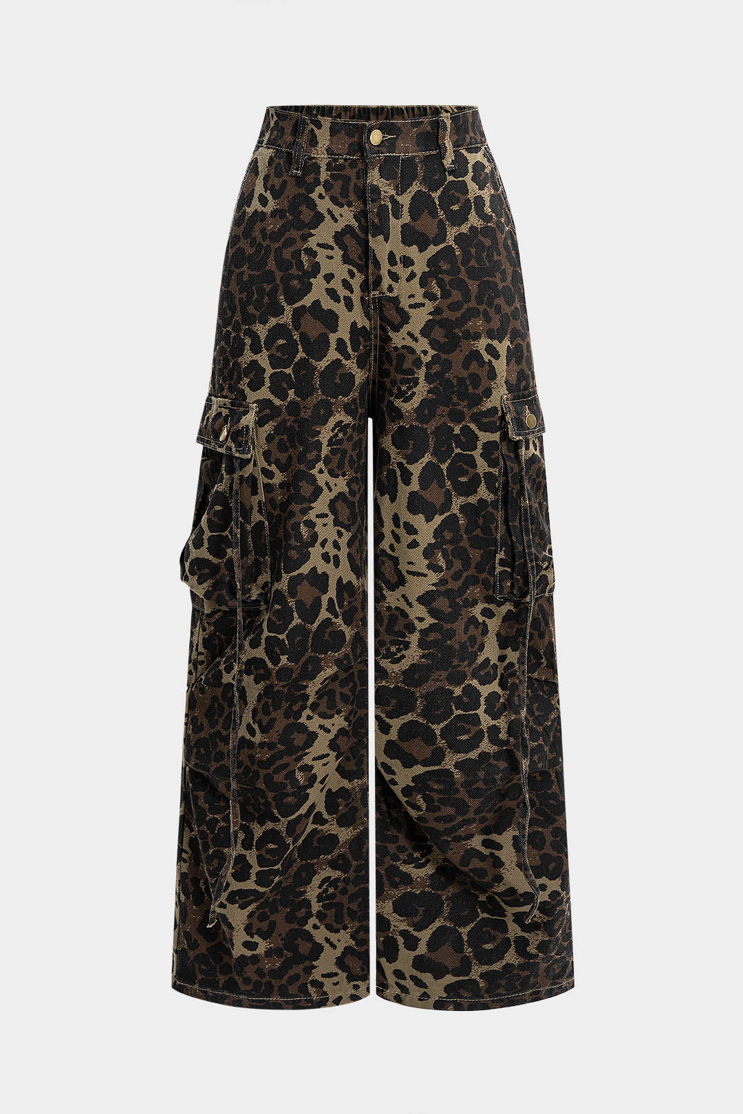 Denim Leopard Print High Waist Wide Leg Jeans - Weenar