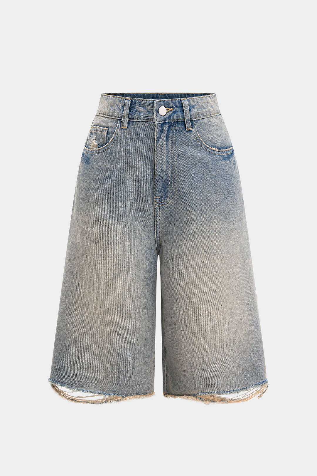 Denim Straight Leg Ripped Frayed Jorts - Weenar