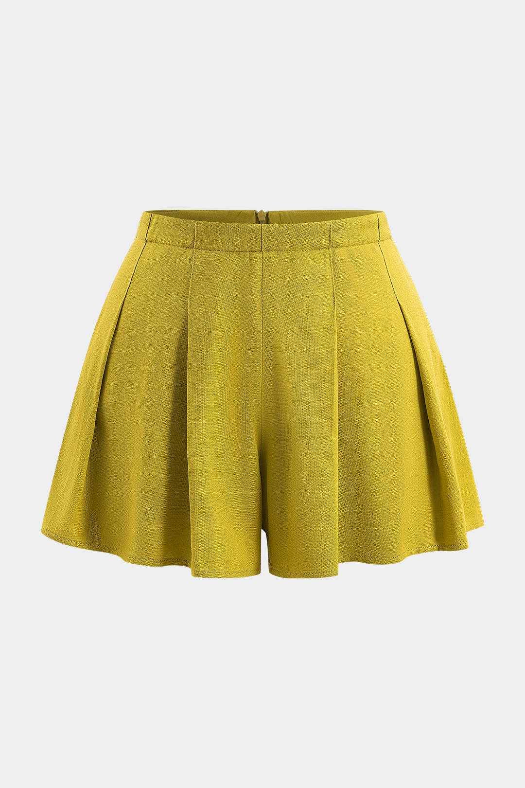 Plus Size Linen Ruched Zipper Detail Shorts - Weenar