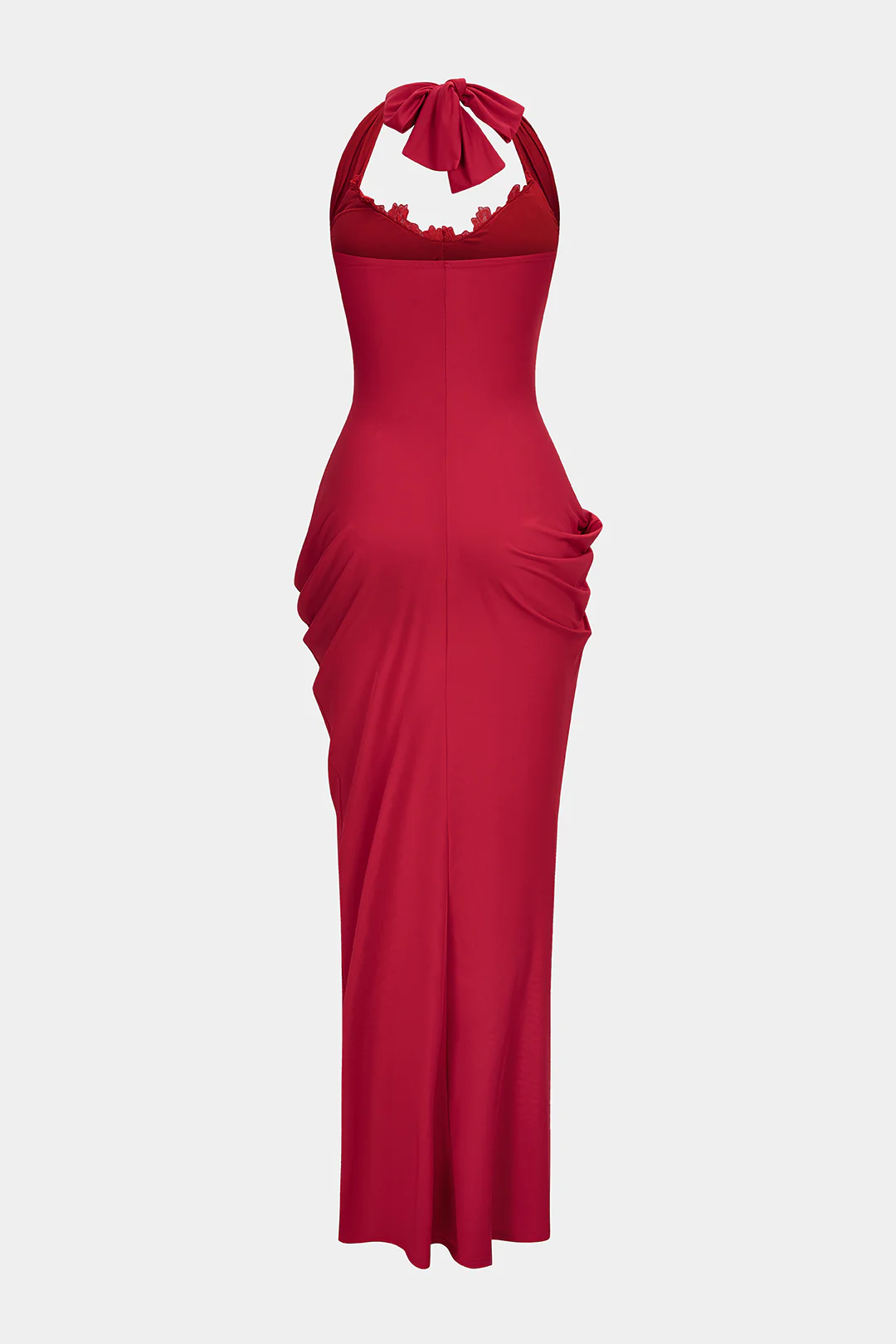Halter Neck Ruched Backless Sleeveless Maxi Dress - Weenar