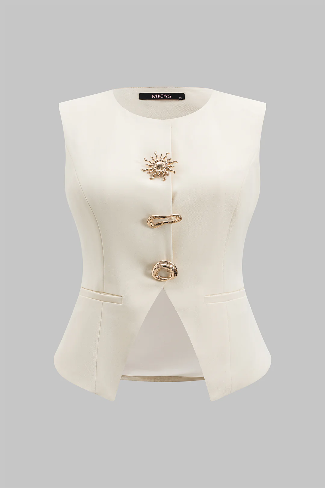 Plus Size Fake Pocket Metallic Button Tank Top - Weenar