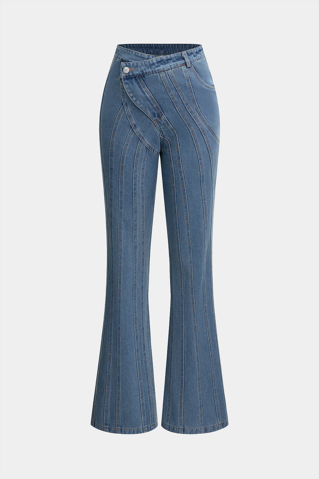 Denim High Waist Asymmetrical Flared Jeans - Weenar