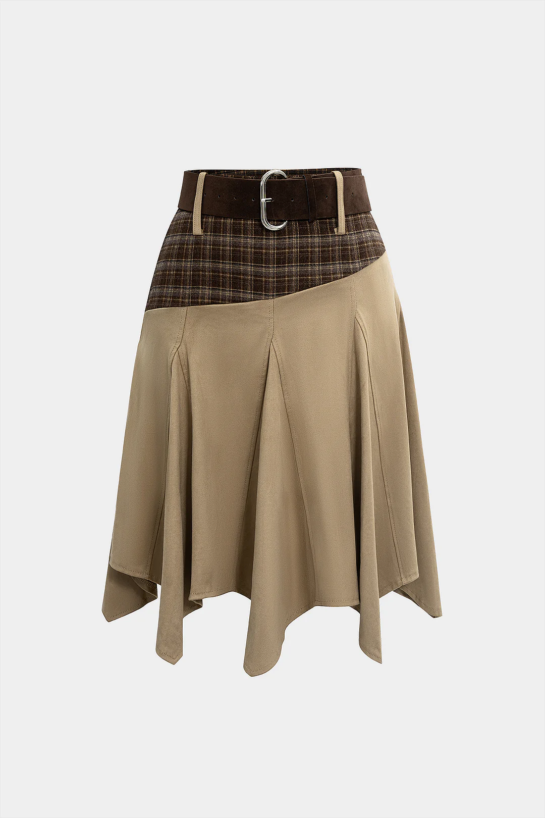 Suede Patchwork High Waist  Belted Skirt - Weenar