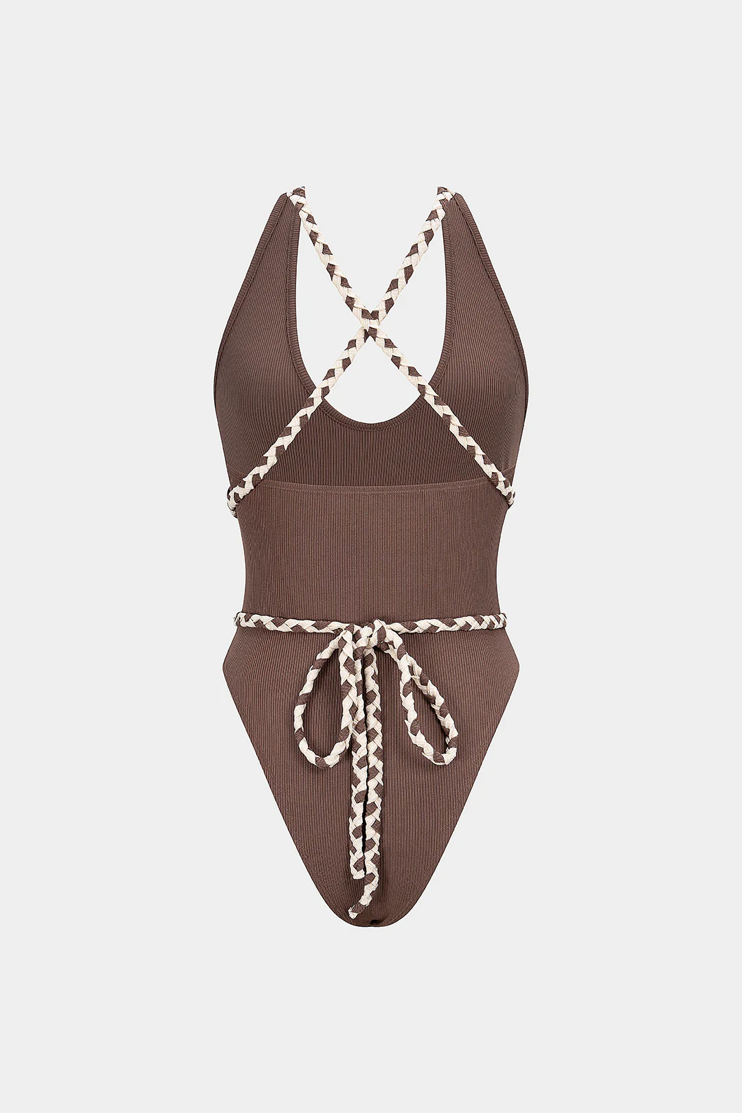 Contrast Crossed Braided Tie-Back Sleeveless Bodysuit - Weenar