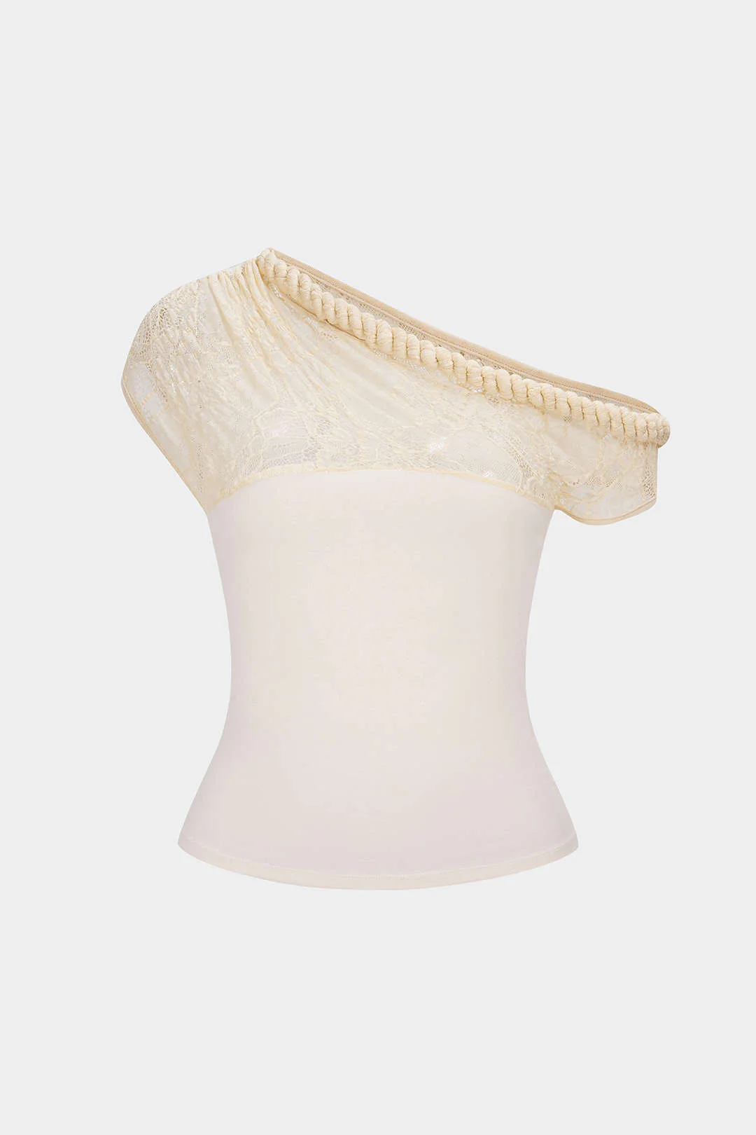 Lace Patchwork Twist Knot One Shoulder Sleeveless Top - Weenar