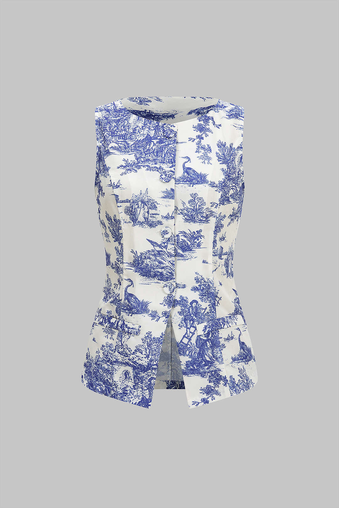 Floral Print Round Neck Tank Top - Weenar