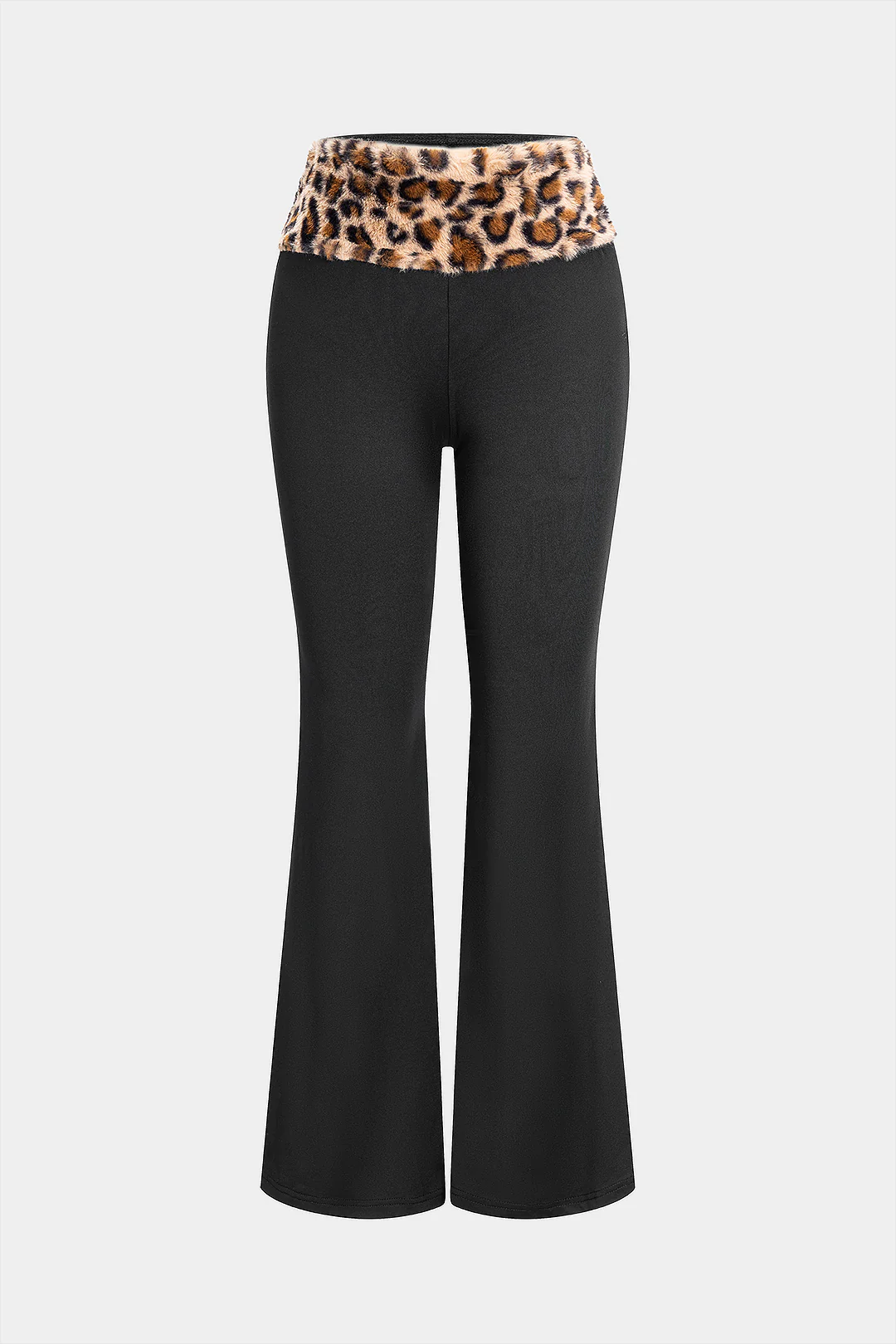 Leopard Print Patchwork Flared Trousers - Weenar