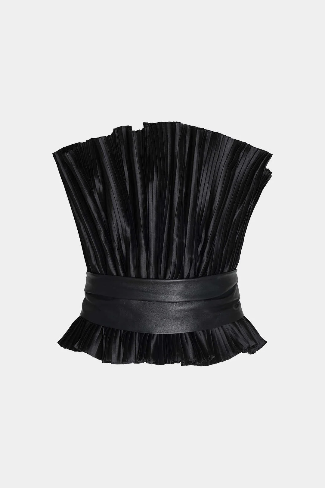 Faux Leather Patchwork Belted Ruched Tube Top - Weenar