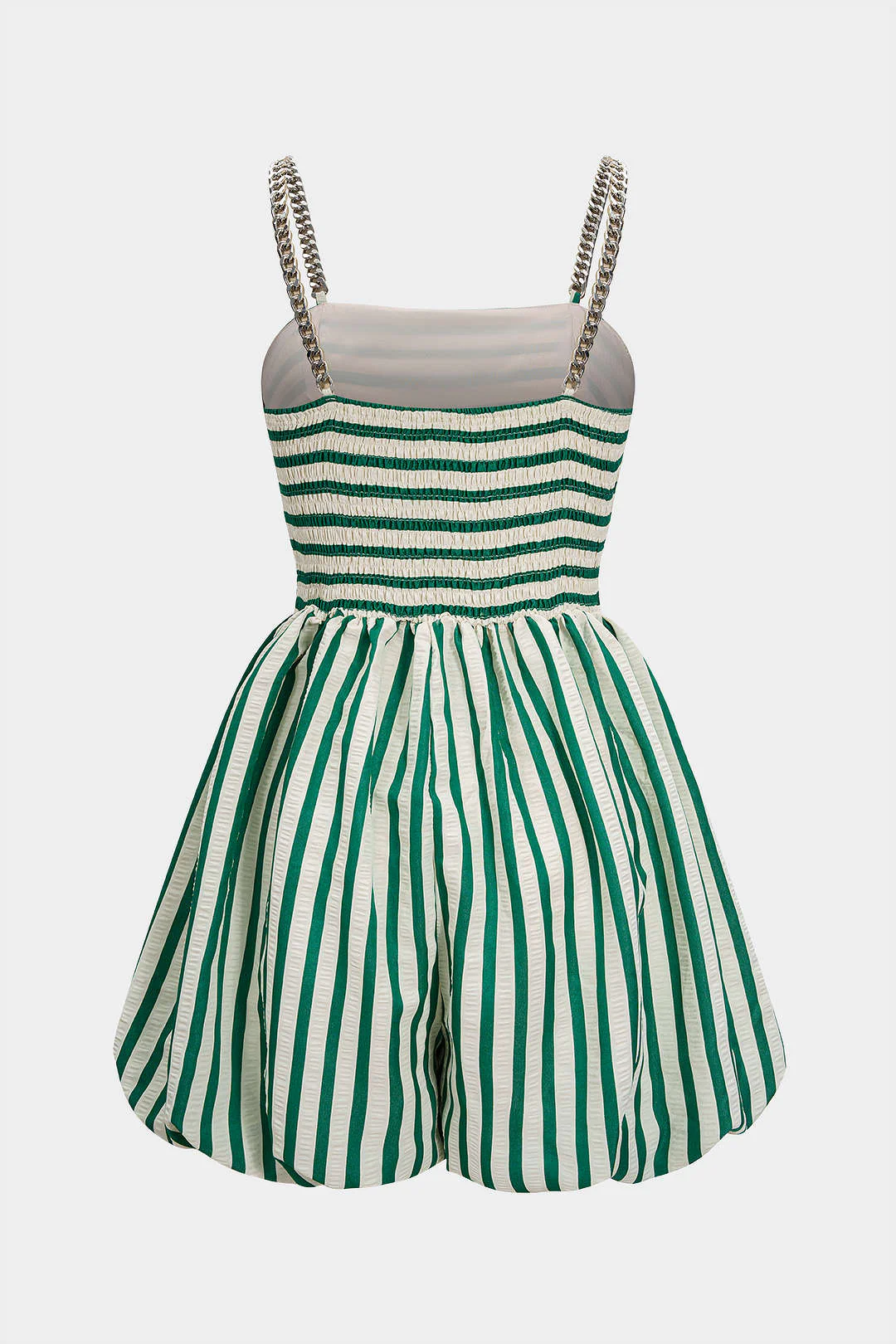 Stripes Print Metallic Chain Smocked Sleeveless Romper - Weenar