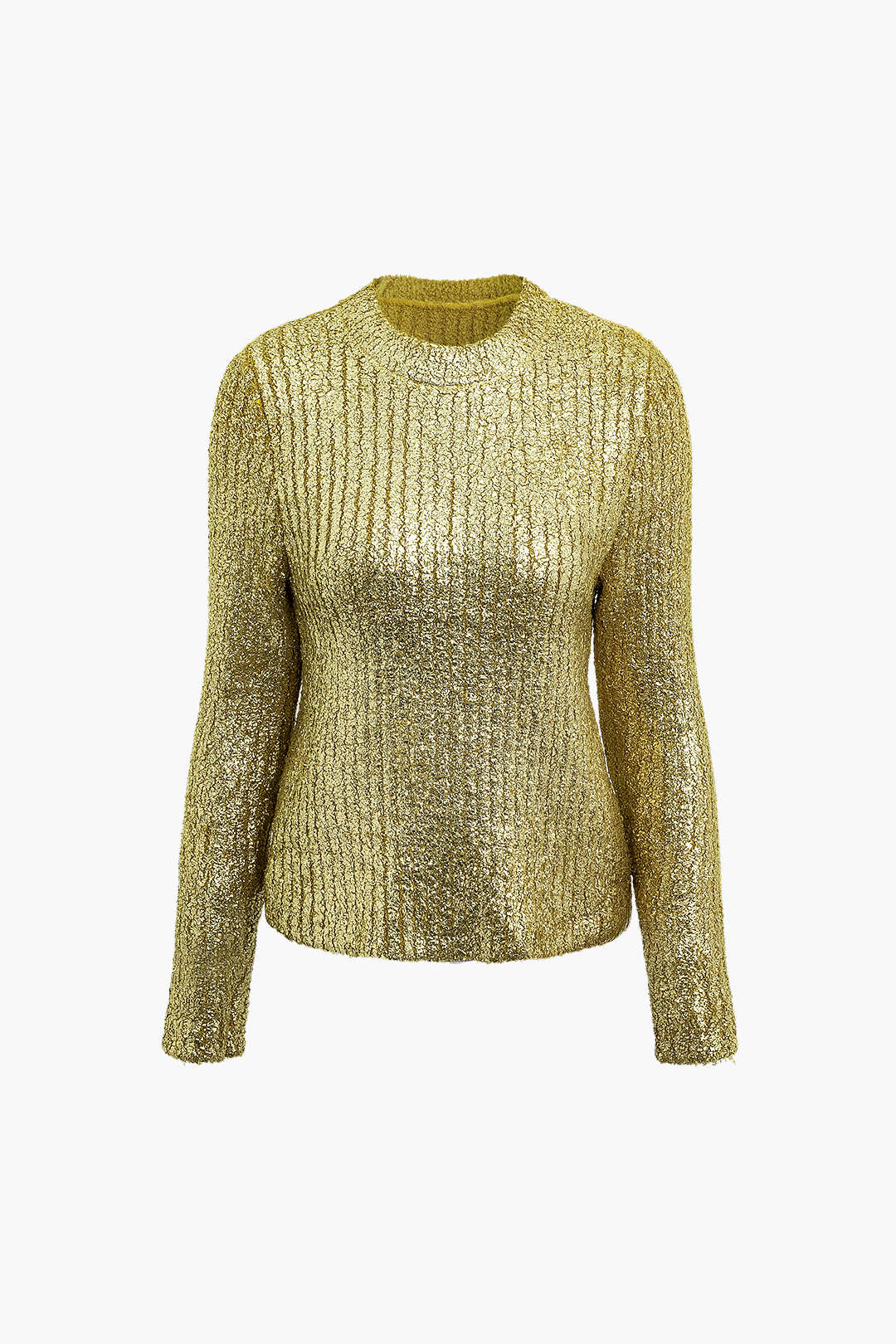 Knit ?Foil Detail Round Neck Long Sleeve Top - Weenar