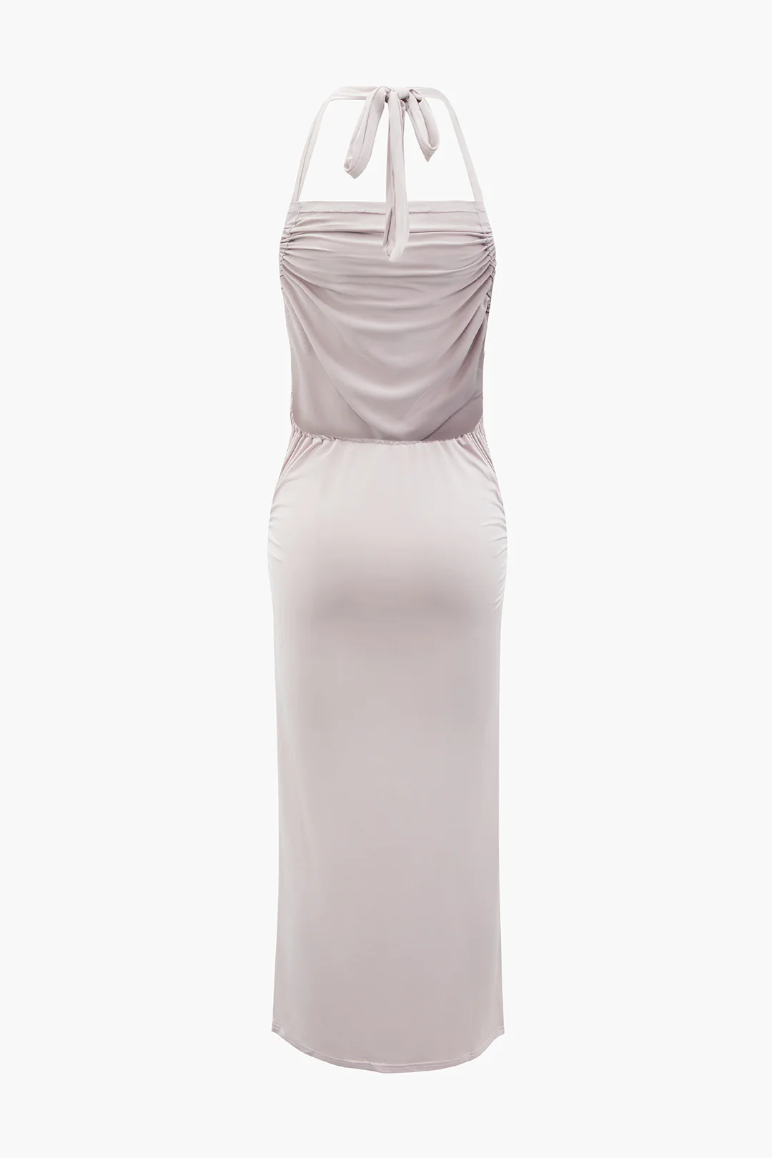 Halter Neck Backless Tie Up Ruched Sleeveless Midi Dress - Weenar