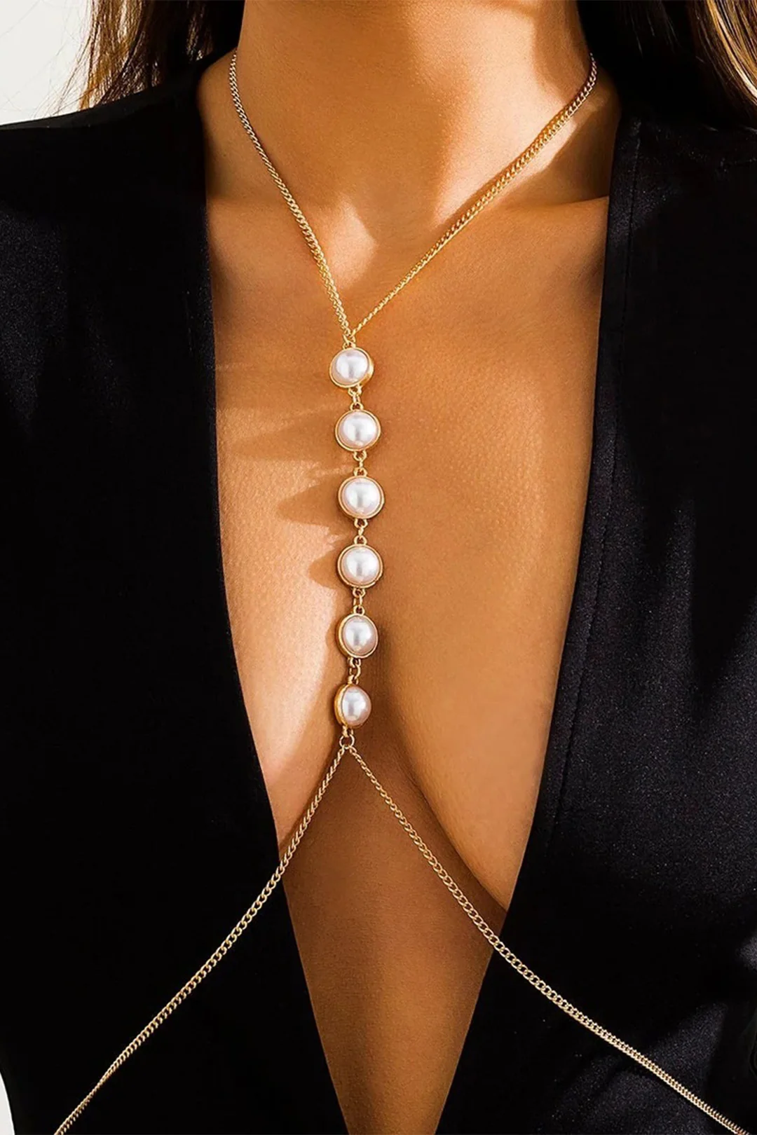 Metallic Pearl Decor Body Chain - Weenar