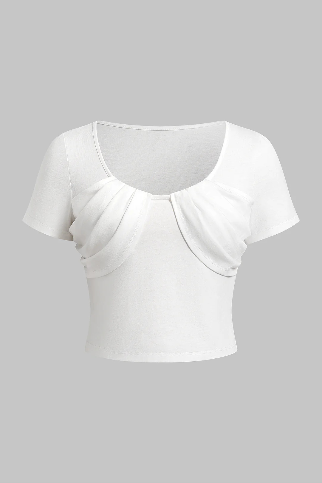 Solid Round Neck Ruched Short Sleeve Top - Weenar