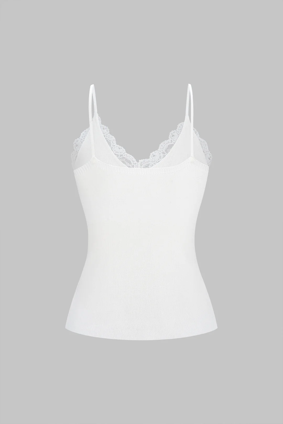 Knit Patchwork Lace Trim V-Neck Cami Top - Weenar