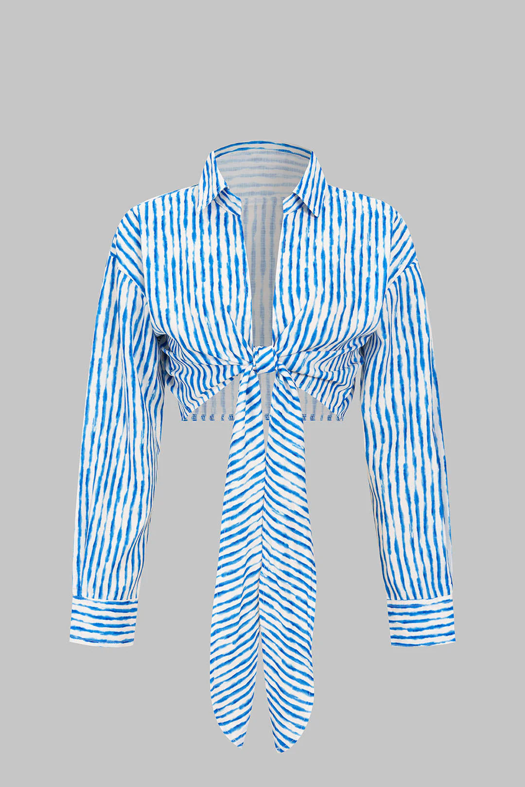 Stripes Print Button Tie Up Long Sleeve Shirt - Weenar