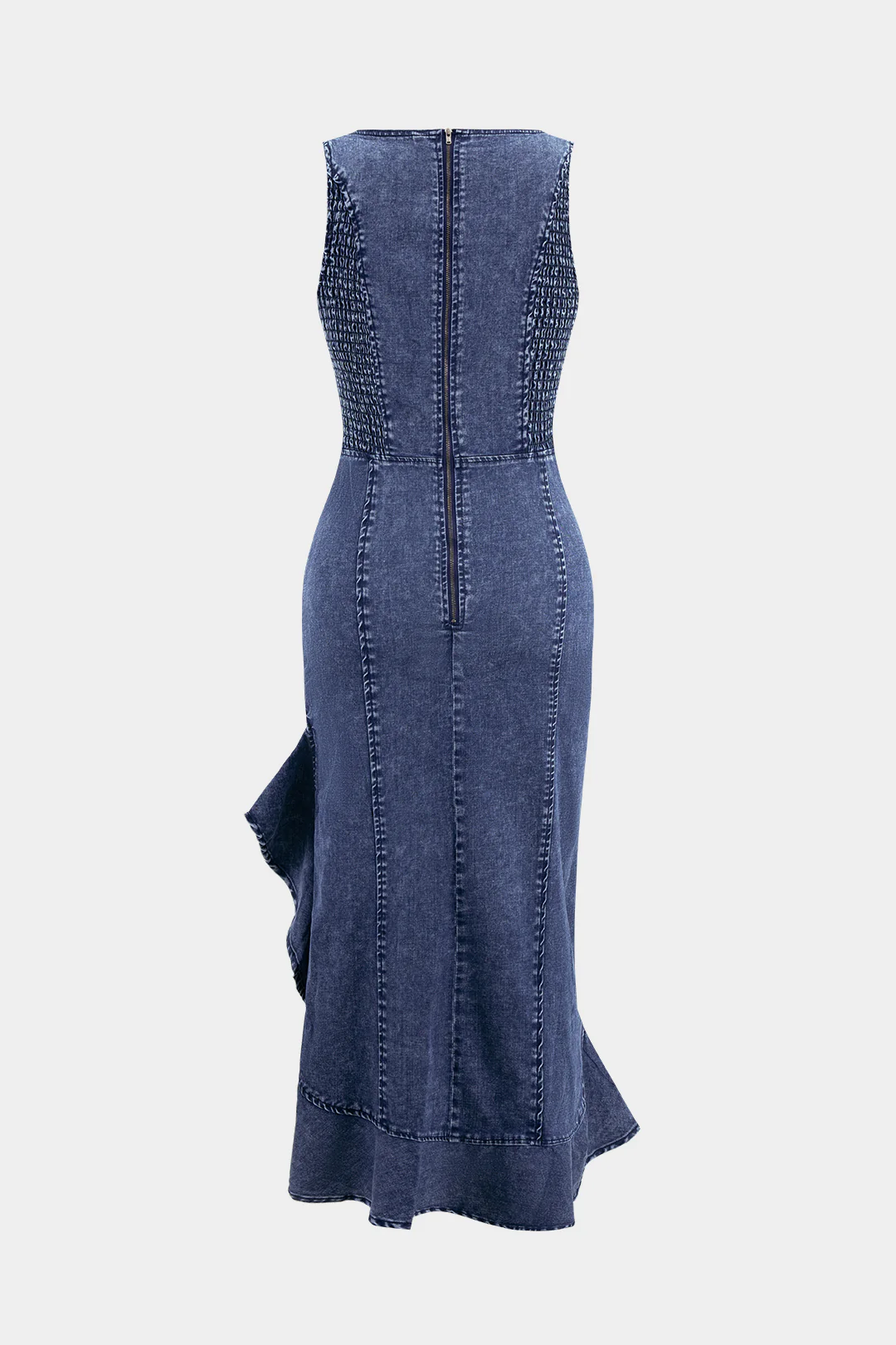 Denim Ruffle Hem Asymmetrical Sleeveless Dress - Weenar