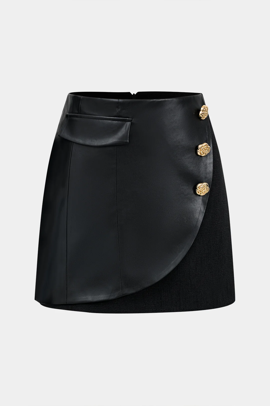 Faux Leather Button Mini Skirt - Weenar