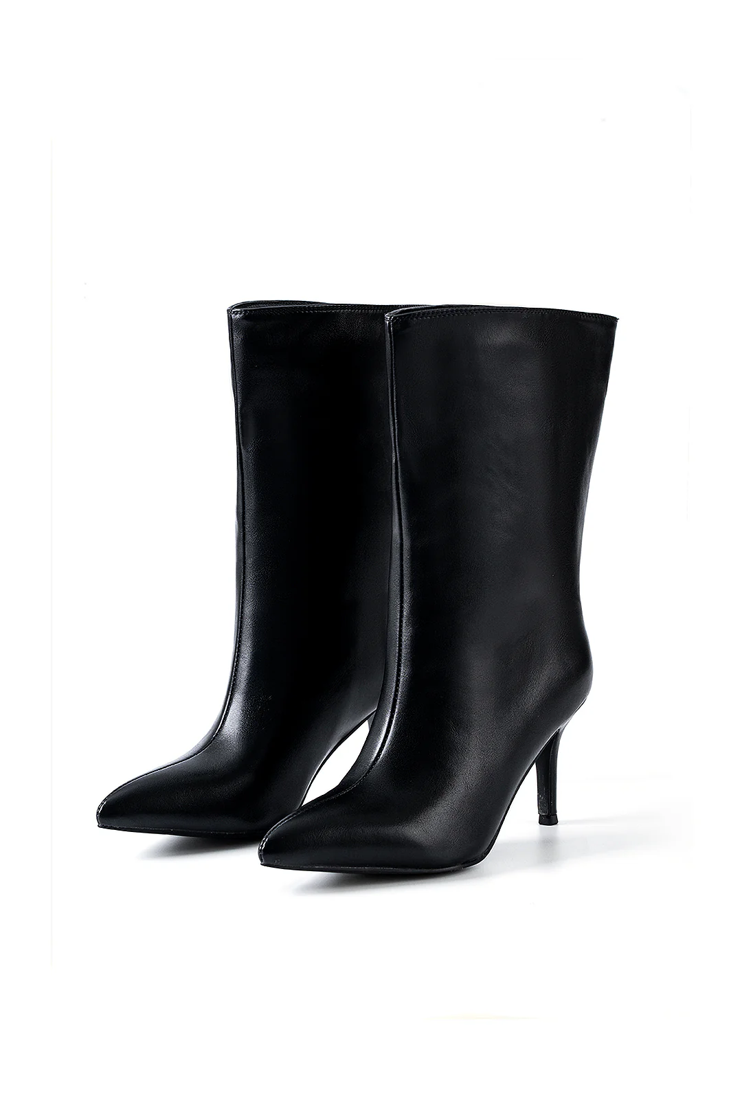 Faux Leather Pointed Toe Ankle Boots - Weenar