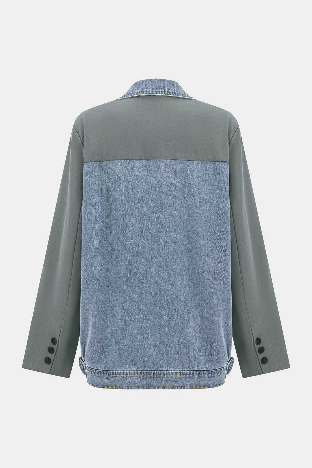 Denim Patchwork Long Sleeve Blazer - Weenar