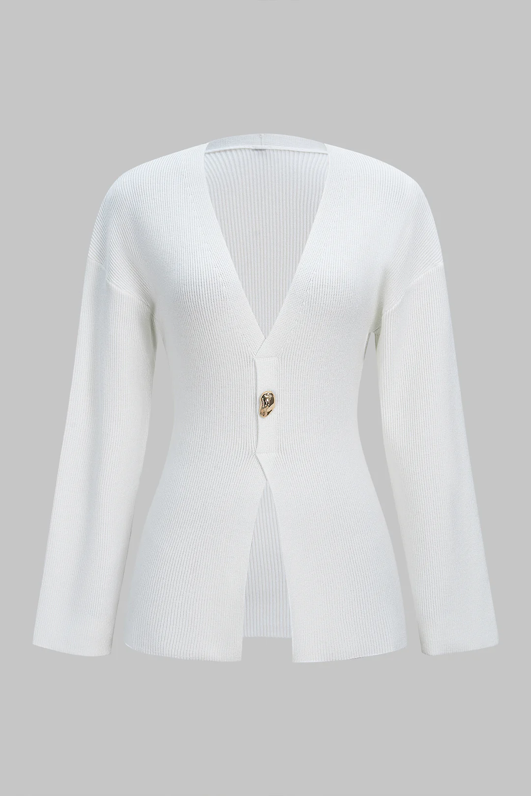 Knit V-Neck Button Long-Sleeve Top - Weenar