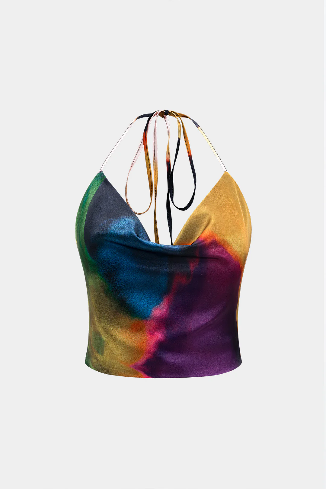 Ombre Print Satin Tie Up Zipper Cami Top - Weenar