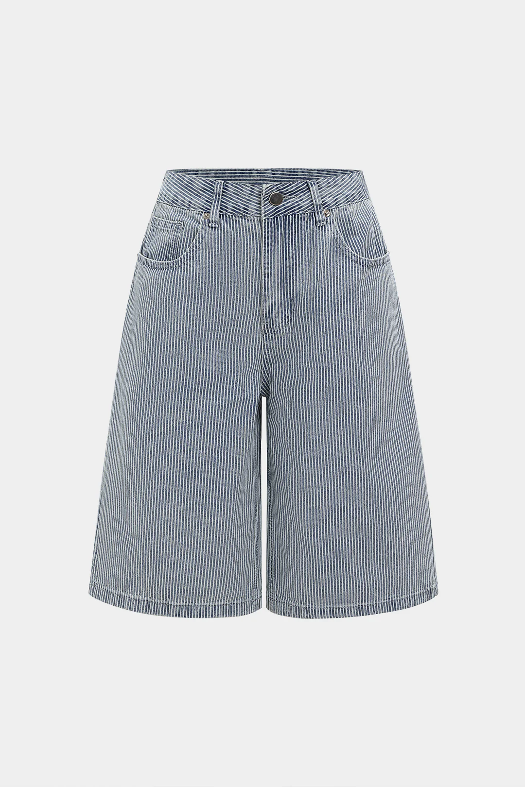 Denim Stripes Print Wide Leg Shorts - Weenar