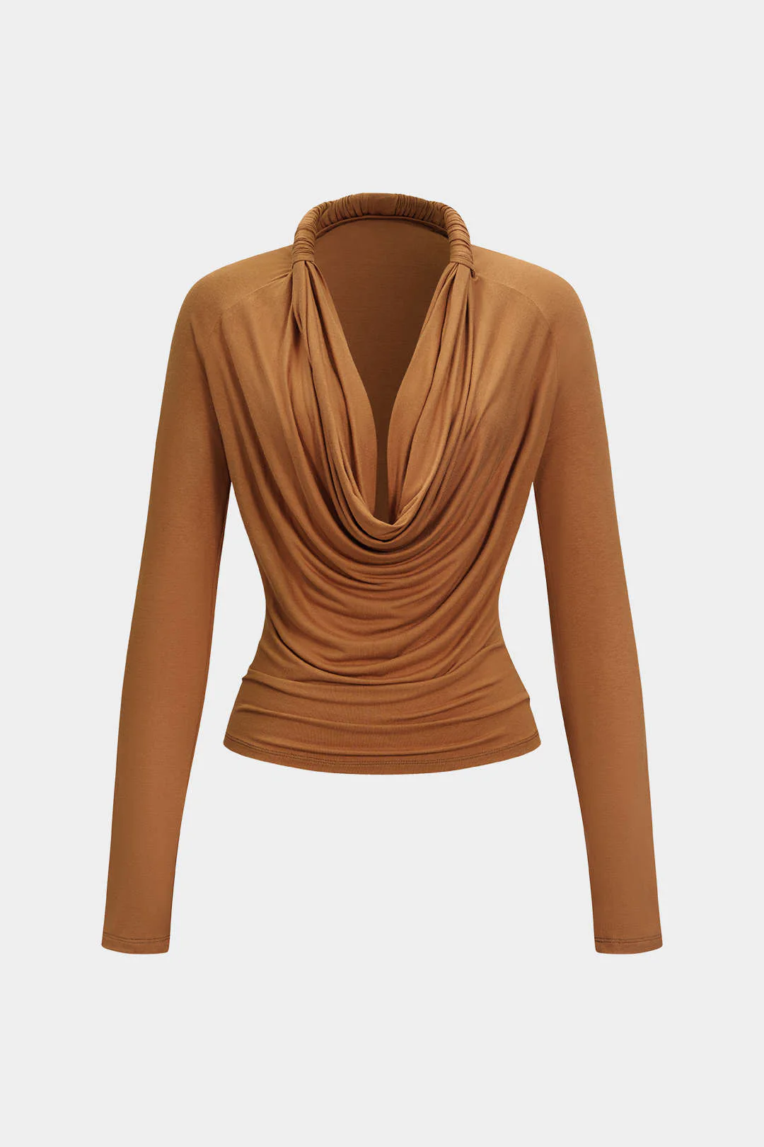 Ruched Draped Cowl Neck Long-Sleeve Top - Weenar