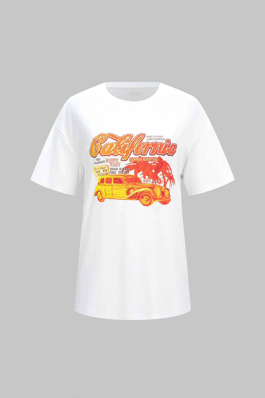 Letter Print Round Neck Short Sleeve T-Shirt - Weenar