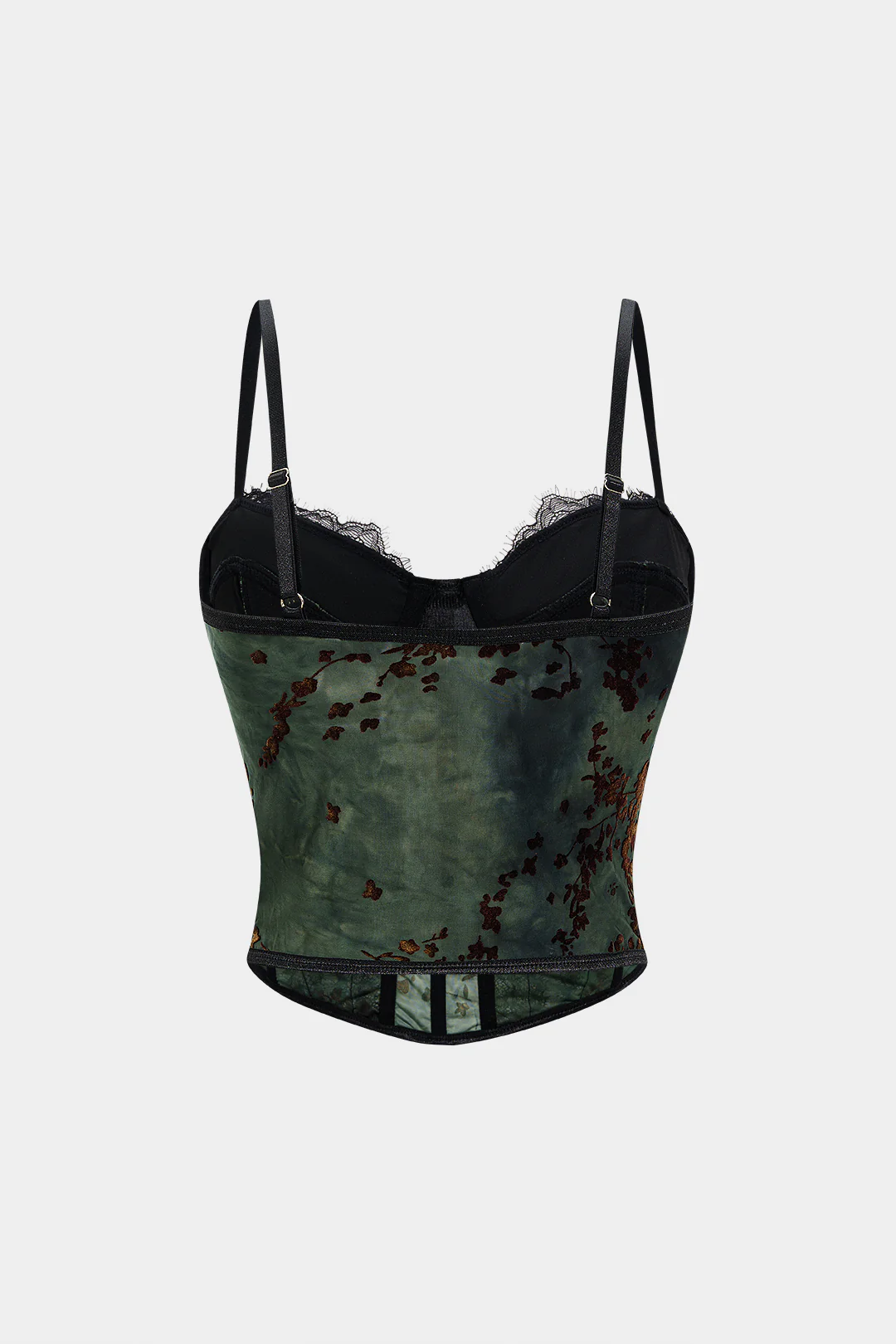 Retro Print Lace Trim Bustier Corset Cami Top - Weenar