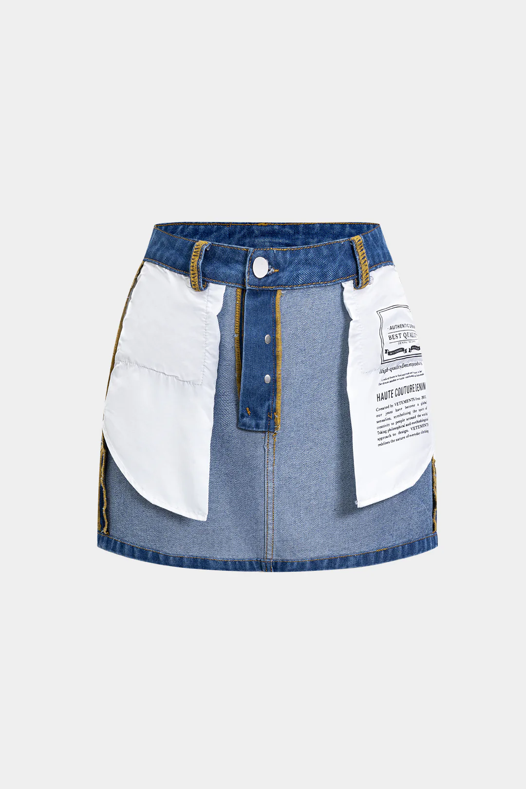 Reversible Letter Print Pocket Denim Mini Skirt - Weenar