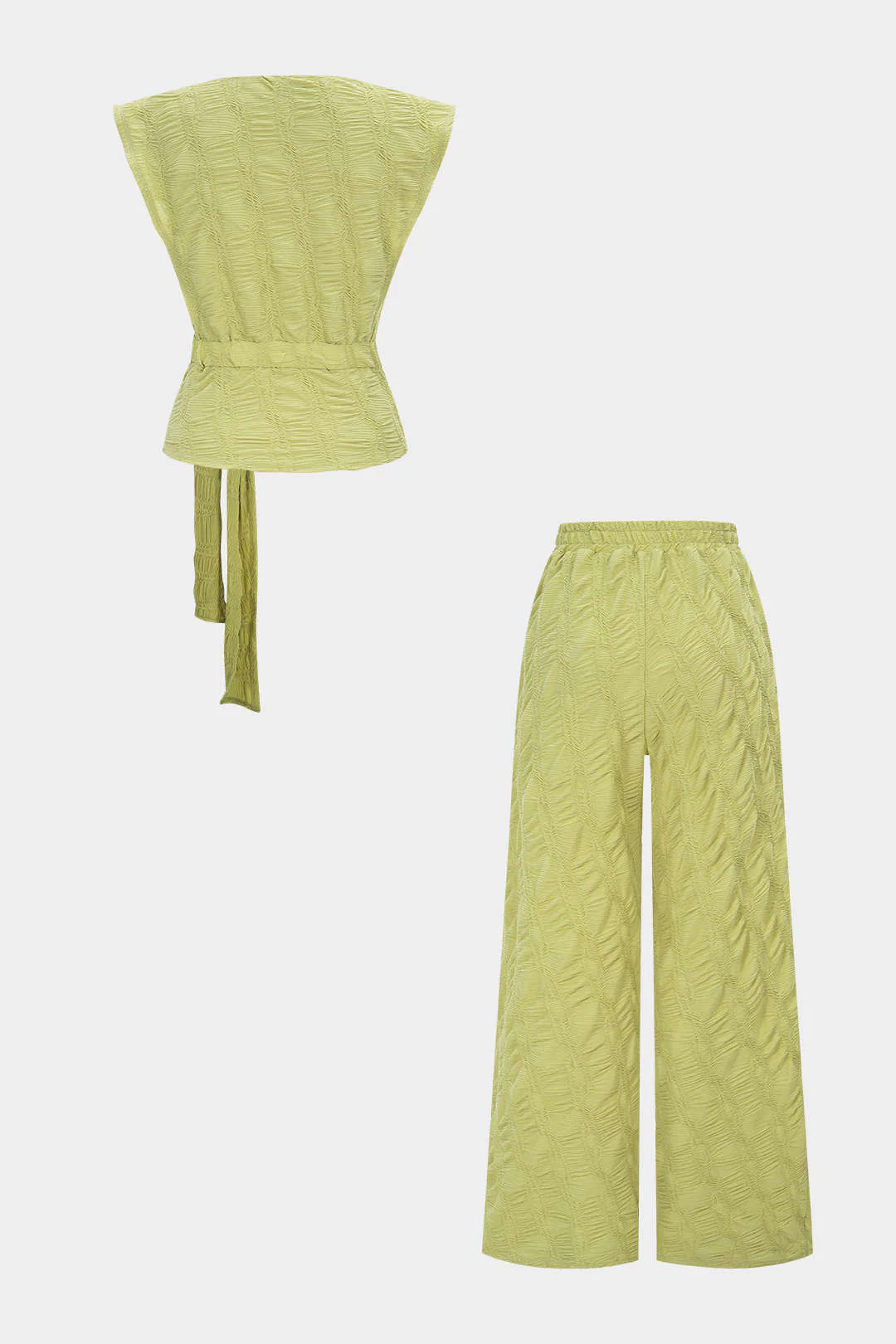 V-Neck Tie Up Tank Top And Wide-Leg Pants Set - Weenar